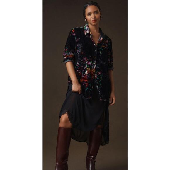 NWT Anthropologie Pilcro The Hadley Relaxed Buttondown Shirt Floral Velvet Small - Picture 1 of 8